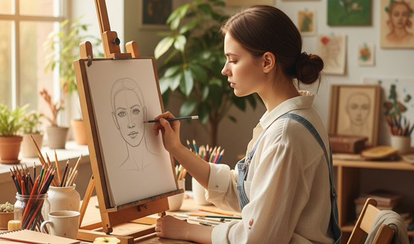 Начинаем рисовать голову в фас